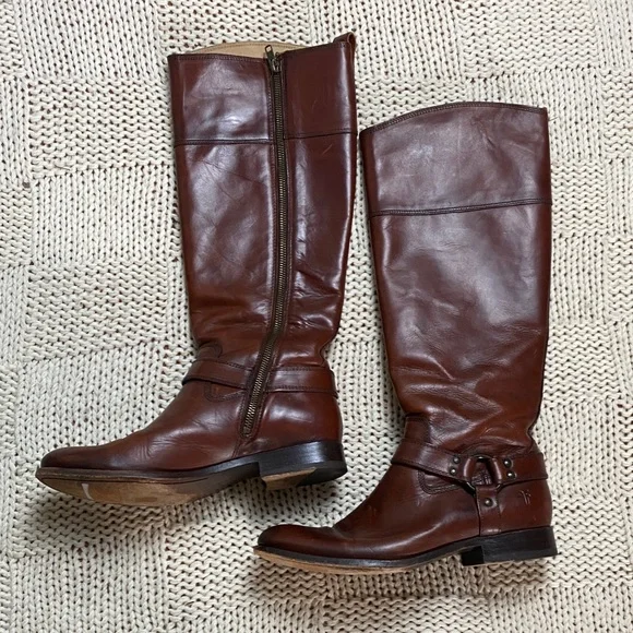 Frye Melissa Harness Extended Leather Calf Tall Riding Boots Brown Size 9.5B - Picture 2 of 11